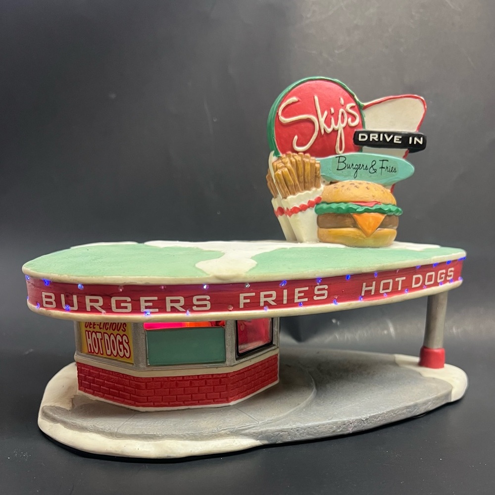 SKIPS DRIVE IN Lighted Christmas Village Train Display Ceramic